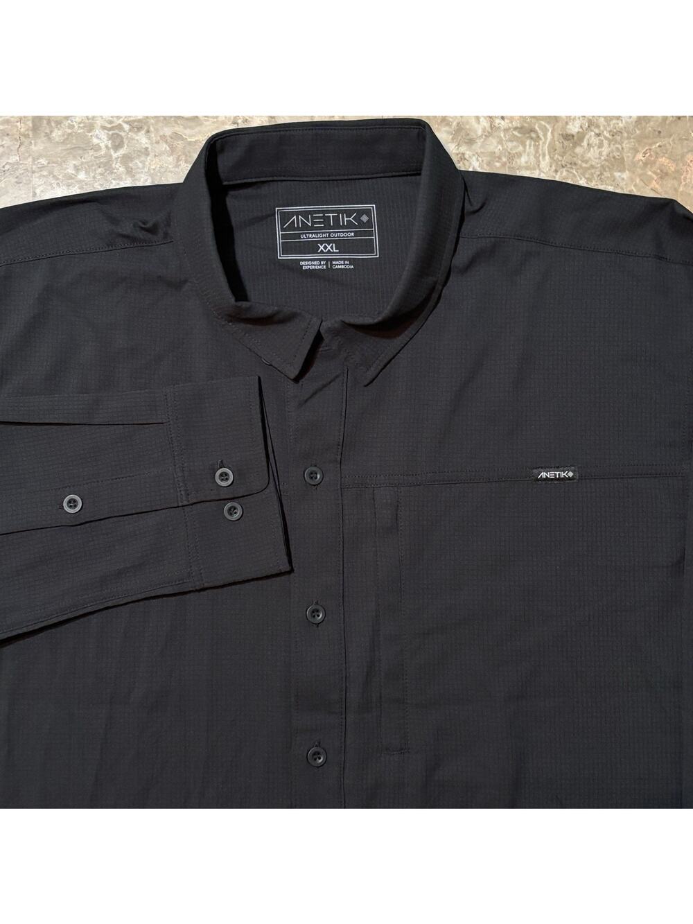 Anetik Shirt Mens 2XL Black Ultralight Outdoor Long Sleeve Button Vented Fishing